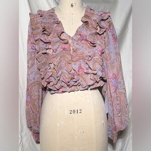 Paisley Ruffle Blouse - Pink and Purple